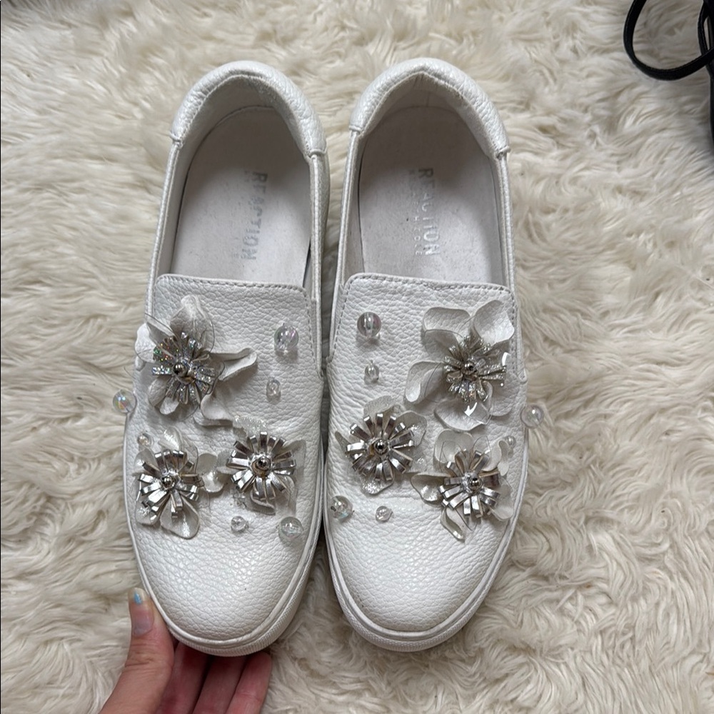 Kenneth Cole White Embellished Slip-On Sneakers size 7
